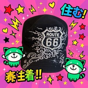 Route 66 Black Cadet Gothic Hat with Rhinestones & Embroidery – Adjustable Fit